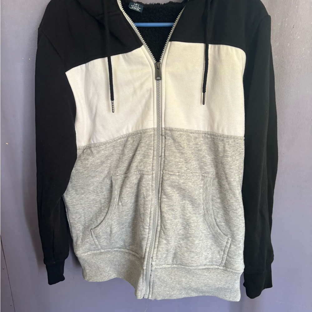Zip-Up Hoodie - Black, White & Gray